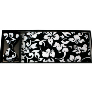 Black Pareaus Hawaiian Floral Cummerbund and Bow Tie Set